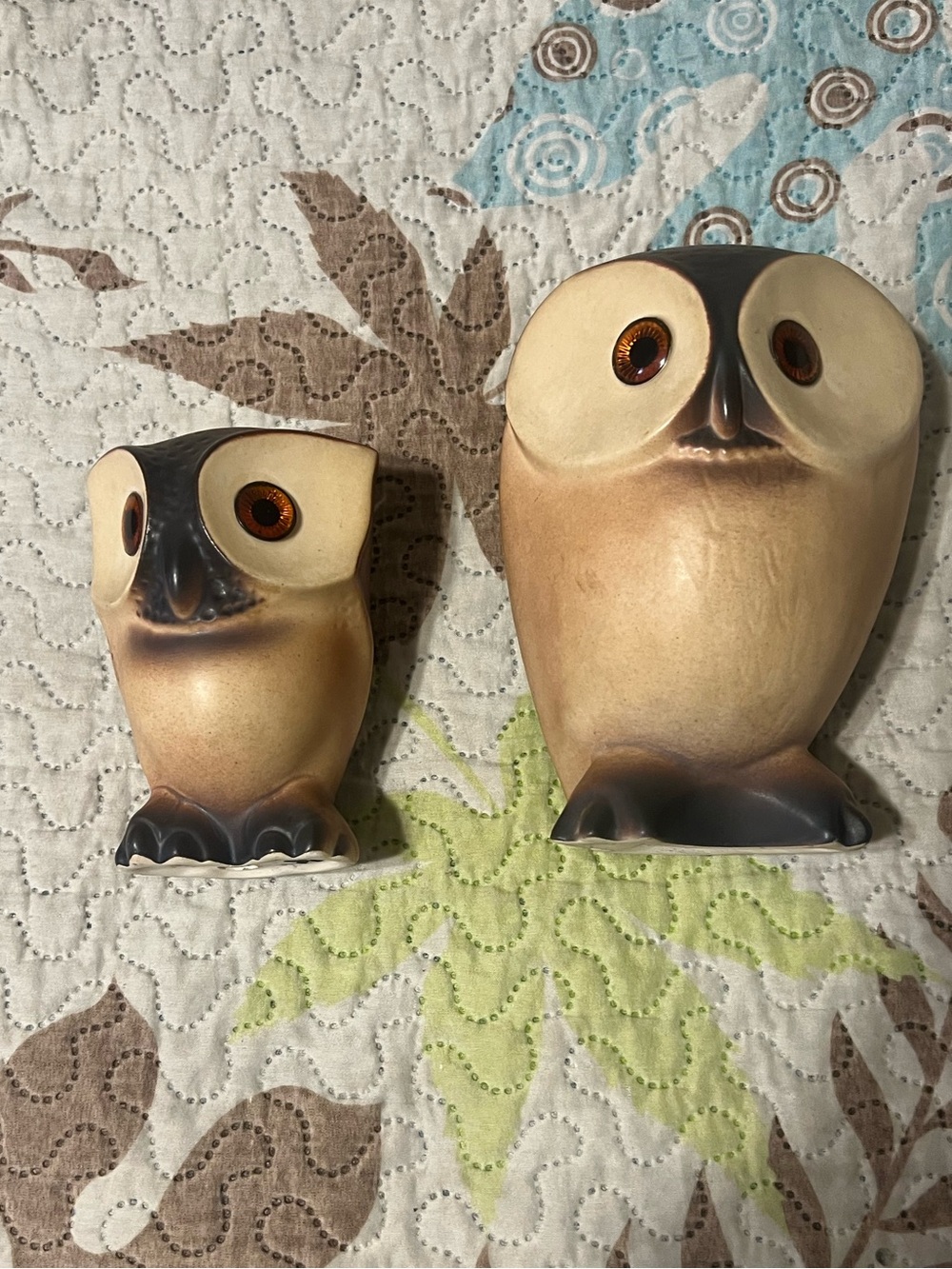 Vintage Hagen Renaker California MCM Owl Figurines Pair Amber Eyes 1960s